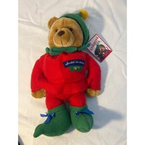 Hallmark Santa's Workshop Elf Bear Plush Christmas‎ Holiday Red Green Yellow